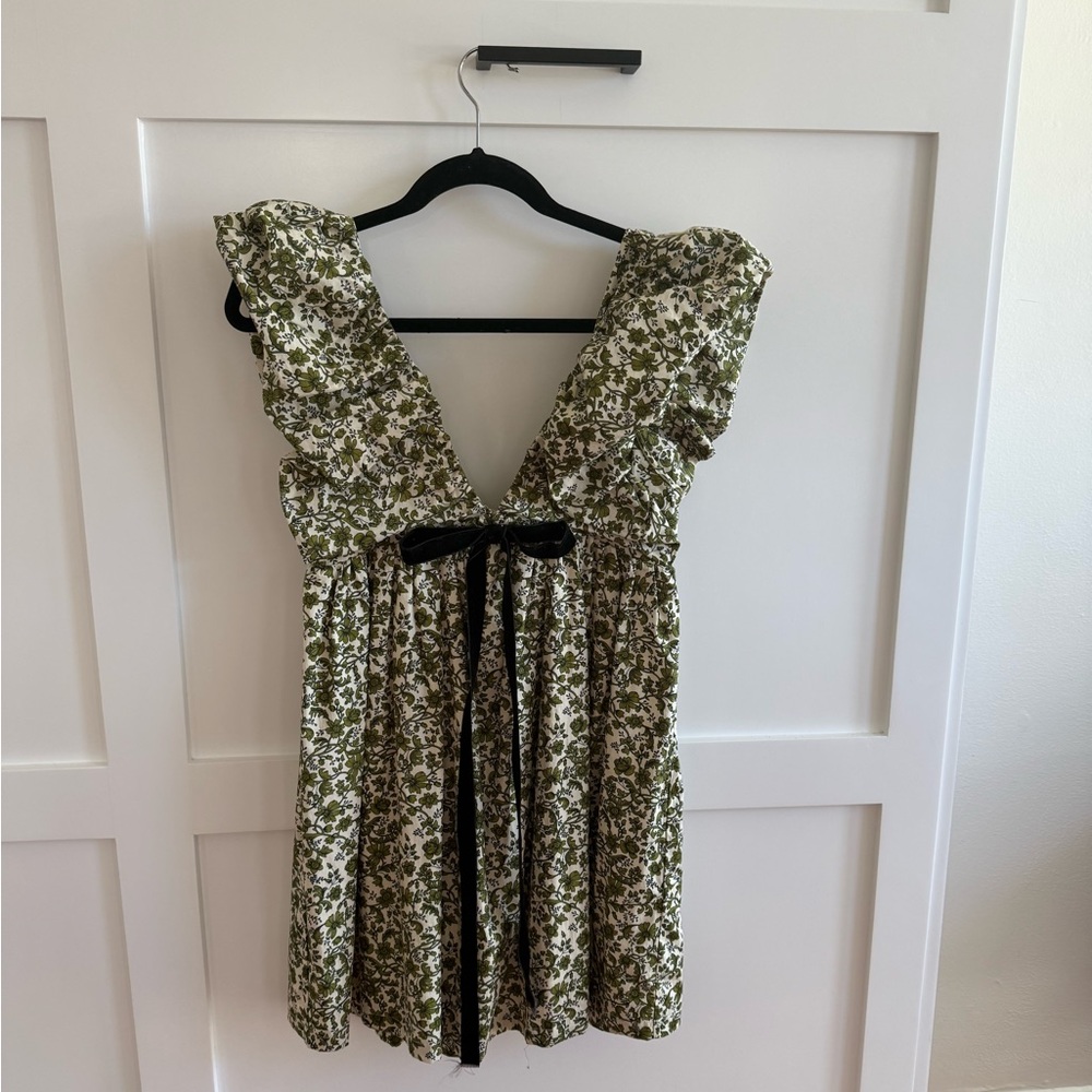 Floral Ruffle babydoll Dress with Black Bow